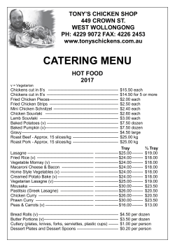 catering menu - Tony`s Chicken Shop