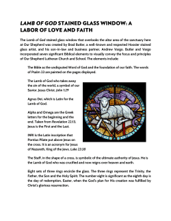 The Lamb of God stained glass window that overlooks the altar area