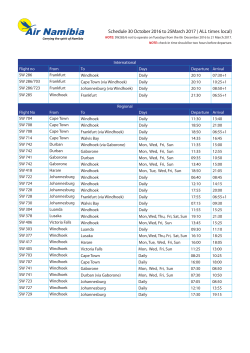 Schedule 30 October 2016 to 25March 2017 ( ALL times local)