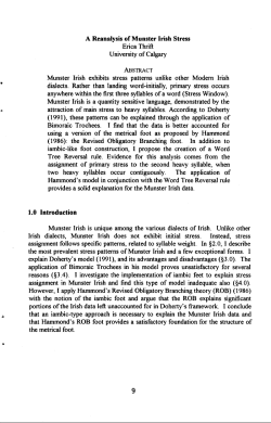 A Reanalysis of Munster Irish Stress Erica Thrift University of