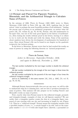 1.3 Fermat and Pascal Use Figurate Numbers, Binomials, and the