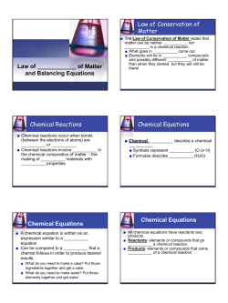 of Matter and Balancing Equations Law of Conservation of Matter