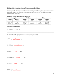 Answer Key for Practice Metric Problems