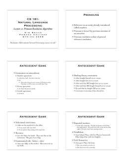 CS 181: Natural Language Processing Pronouns Antecedent Game
