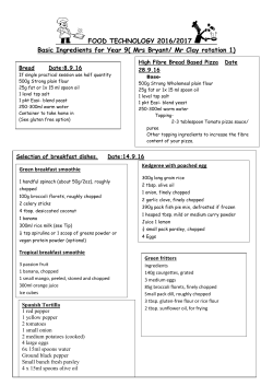FOOD TECHNOLOGY 2016/2017 Basic Ingredients for Year 9( Mrs
