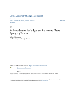 An Introduction for Judges and Lawyers to Plato`s Apology of Socrates
