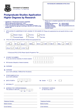 Postgraduate Studies Application Higher Degrees by Research