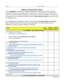 Algebra 1 Summer Practice Topics