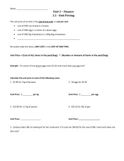 Unit 3 &ndash; Finance 3.1 - Unit Pricing
