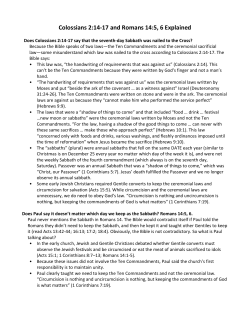 Colossians 2:14-17 and Romans 14:5, 6 Explained