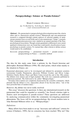 Parapsychology: Science or Pseudo-Science?