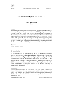 The Restrictive Syntax of Genesis i 1
