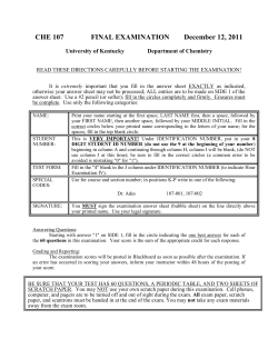 Fall Exam 4 - Chemistry - University of Kentucky