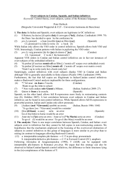 Overt subjects in Catalan, Spanish, and Italian infinitives Keywords