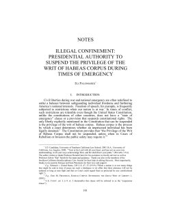 Presidential Authority to Suspend the Privilege of the Writ of Habeas