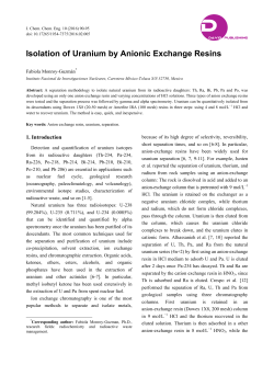 Isolation of Uranium by Anionic Exchange Resins