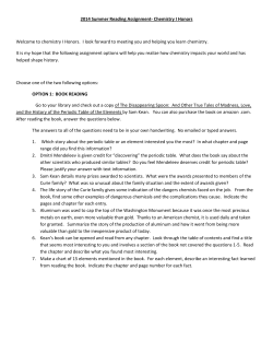 2014 Summer Reading Assignment- Chemistry I Honors Welcome