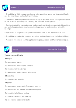 Science Y3 Essential Characteristics Science Key Learning Objectives