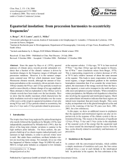 Equatorial insolation: from precession harmonics to eccentricity
