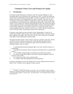 Customary Water Laws and Practices in Canada