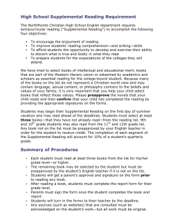 High School Supplemental Reading Requirement Summary of