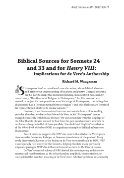 Biblical Sources for Sonnets 24, 33, and Henry VIII: Implications for