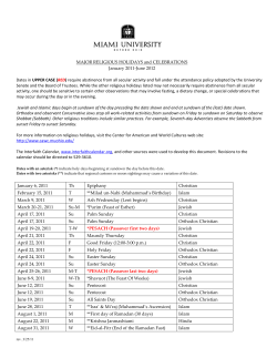 MAJOR RELIGIOUS HOLIDAYS and CELEBRATIONS January
