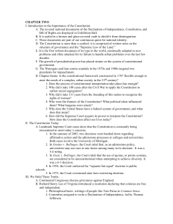 CHAPTER TWO I. Introduction to the Importance of the Constitution