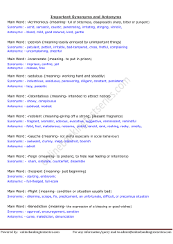 Important Synonyms and Antonyms