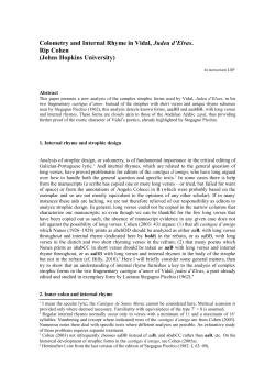 Colometry and Internal Rhyme in Vidal, Judeu d`Elvas