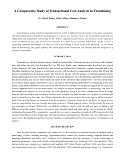 A Comparative Study of Transactional Cost Analysis in Franchising