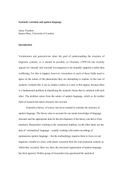 Syntactic variation and spoken language Jenny Cheshire Queen