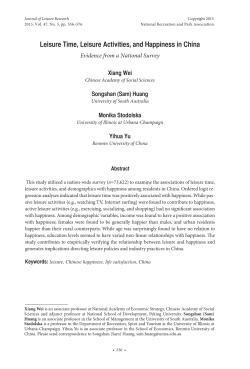 Leisure Time, Leisure Activities, and Happiness in China