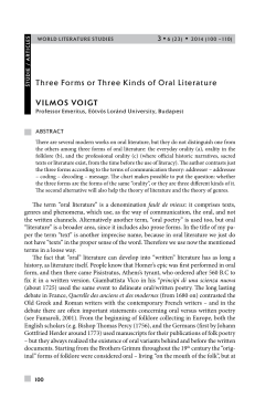 Vilmos Voigt three Forms or three Kinds of Oral Literature
