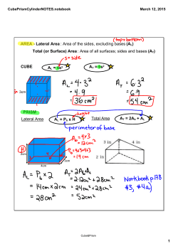 CUBE AT = 6s2 PRISM Lateral Area AL = Pb x H Total Area AT