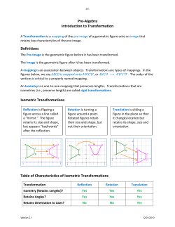 Pre-Algebra Introduction to Transformation Definitions Isometric