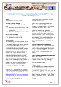 CASE OF JET AIRWAYS (INDIA) LIMITED AND ETIHAD AIRWAYS