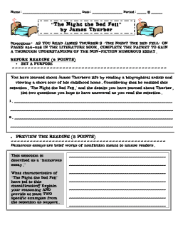 The Night the Bed Fell Active Reading Packet