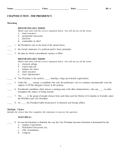 CHAPTER 13 TEST - THE PRESIDENCY