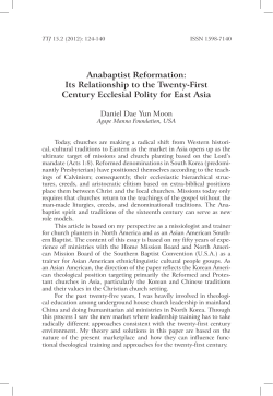 Anabaptist Reformation: Its Relationship to the Twenty