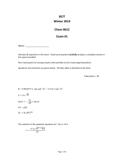 BCIT Winter 2014 Chem 0012 Exam #1