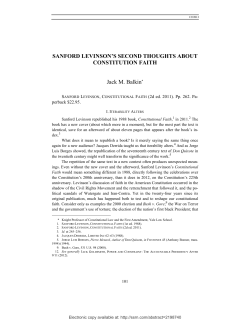 Sanford Levinson`s Second Thoughts About Constitutional Faith