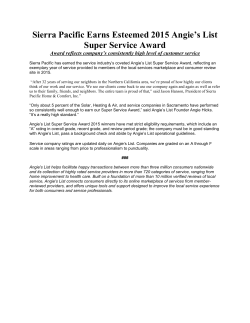 Sierra Pacific Earns Esteemed 2015 Angie`s List Super Service Award