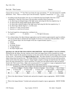 Pre-Lab: Thin Lenses Name: