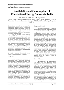 Availability and Consumption of Conventional Energy Sources