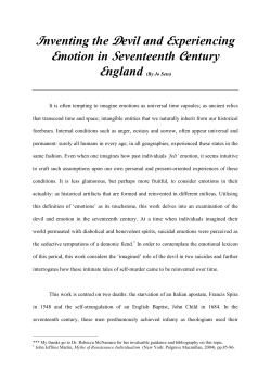 Inventing the Devil and Experiencing Emotion in Seventeenth Century