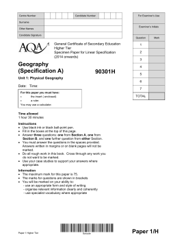 GCSE Geography (Specification A) Higher Specimen