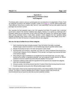 Food Categories for Healthier Eating and Nutrition in School