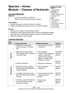 Species – Horse Module – Classes of Nutrients