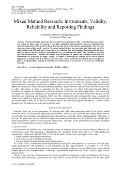 Mixed Method Research: Instruments, Validity, Reliability and